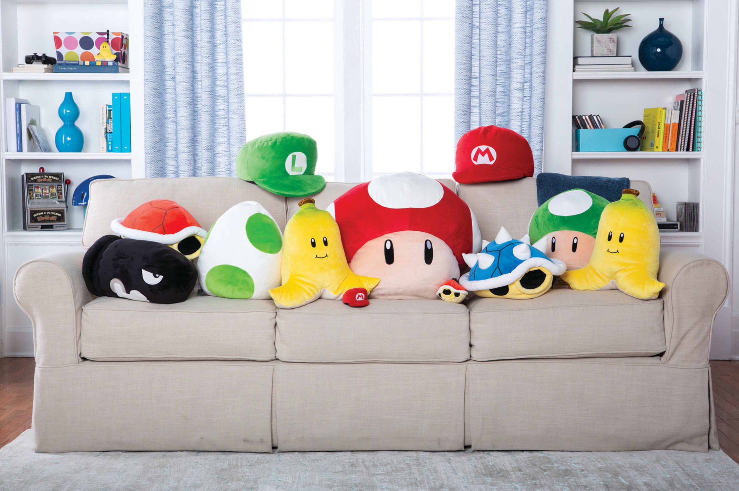 Super Mario Luigi Plush Stuffed Hat Pillow 14 Inch Club Mocchi Mocchi NEW 