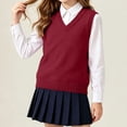 thumbnail image 2 of FAIOROI Kids Solid Color V Neck Sweater Vest Cotton Knitted Waistcoat for Layering Red 5-6T, 2 of 7