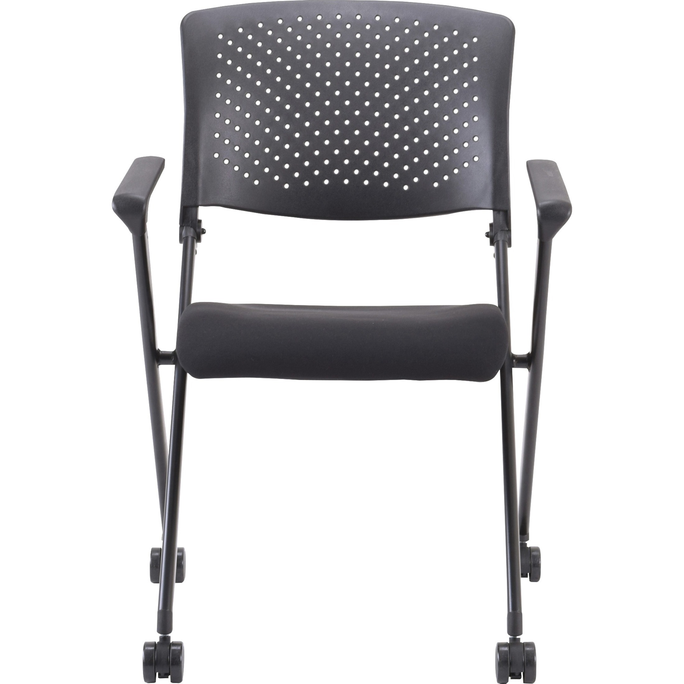 Lorell Plastic Arms/Back Nesting Chair Black Fabric Seat - Black Plastic Back - Metal Frame - 24.4" Width x 22.9" Depth x 35.4" Height - 2 / Carton - image 2 of 6