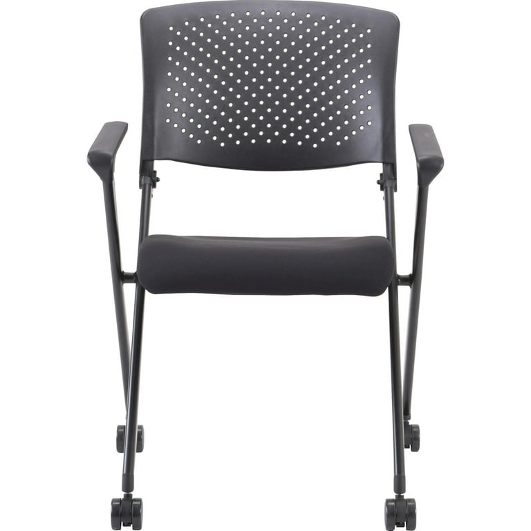 Lorell Upholstered Foldable Nesting Chairs - Black Fabric Seat - Black Plastic Back - Metal Frame - 2 / Carton Lorell Upholstered Foldable Nesting Chairs - Black Fabric Seat - Black Plastic Back - Metal Frame - 2 / Carton