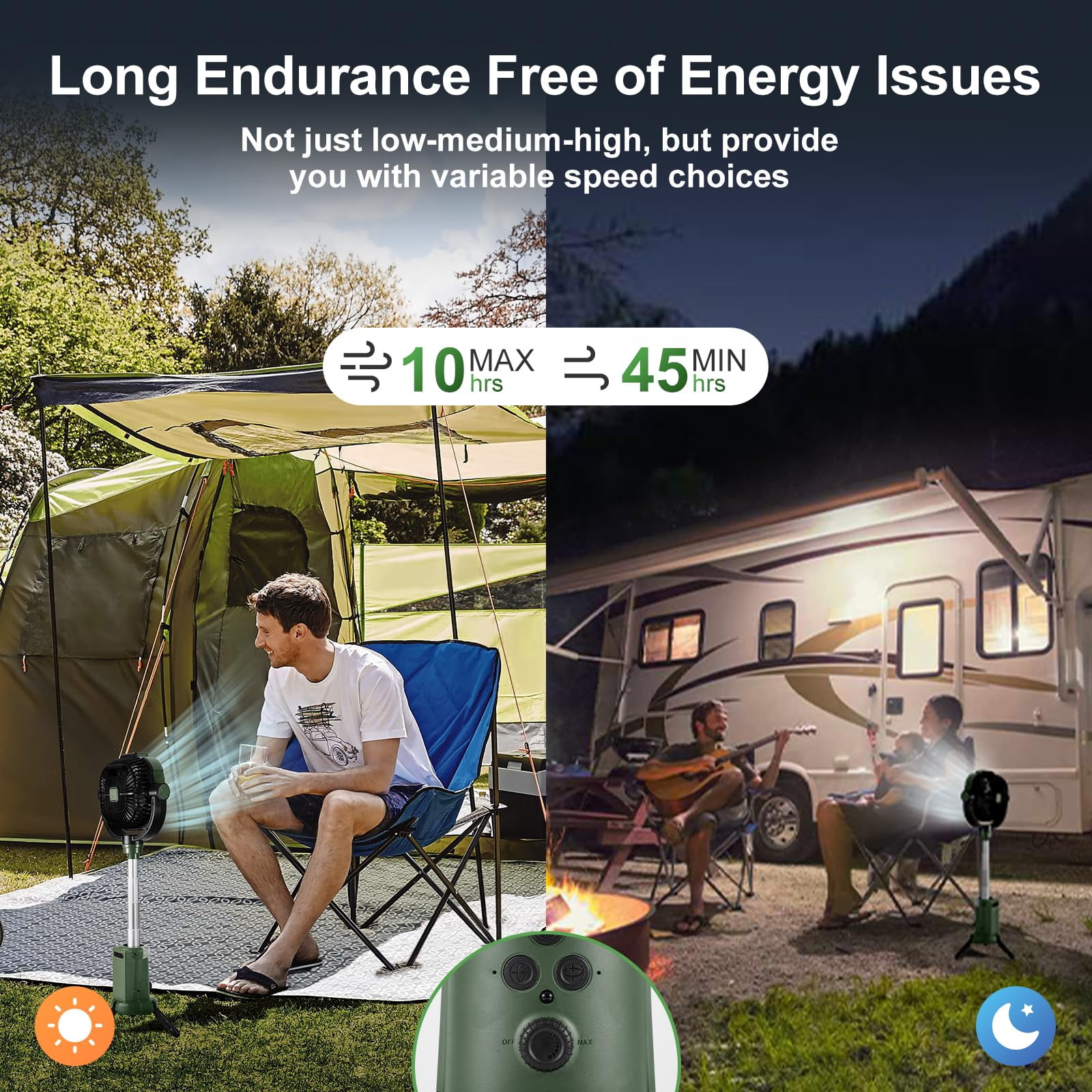 20000mAh Portable Fan Battery Operated Fan, Oscillating Charging Fan, Remote Control LED Light, Portable Extendable Fan for Camping Travel Outdoor