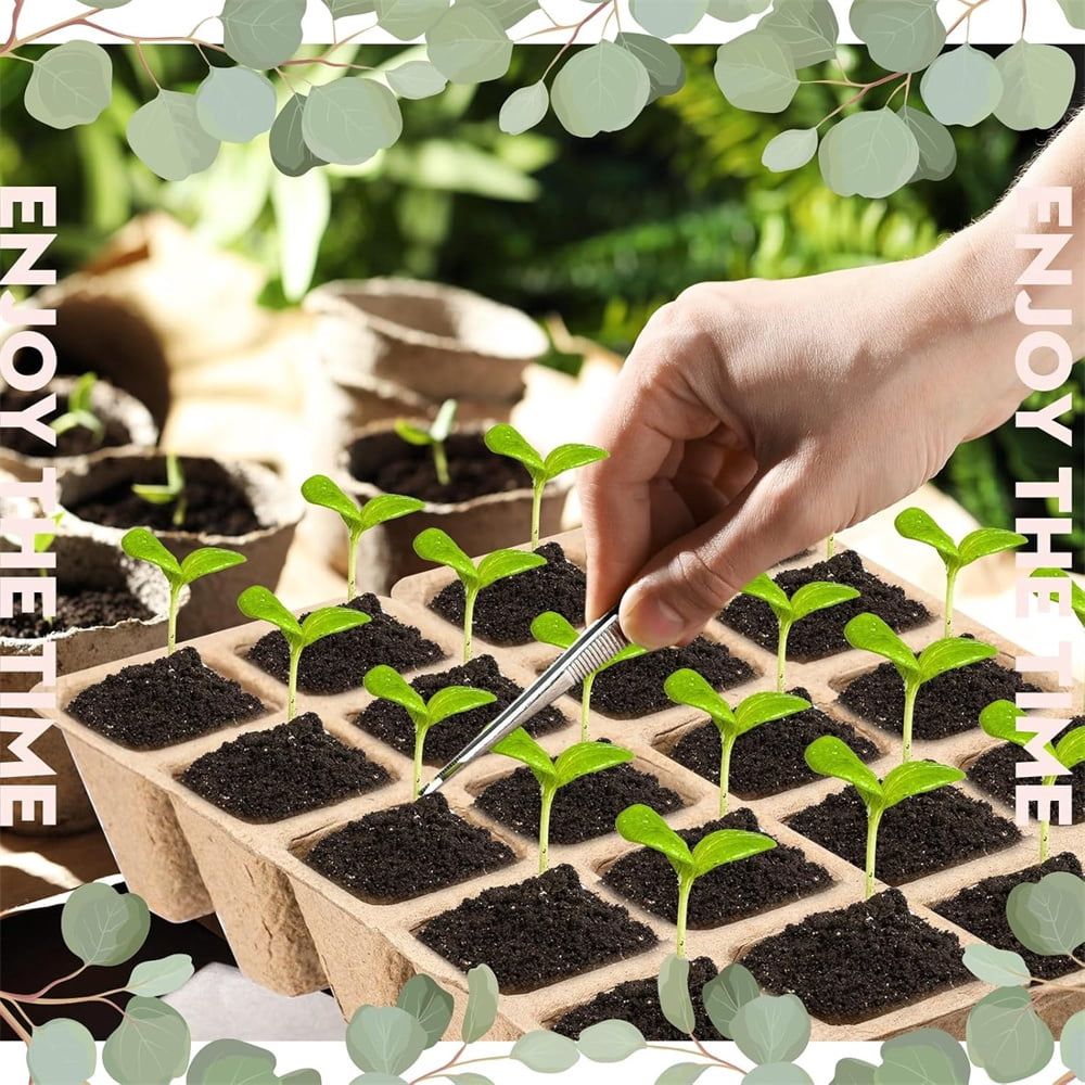 HXRH 100 Cells Peat Pots Organic Germination Peat Pots with 100 Labels Seed Starter Trays Planting for Vegetable Flower Seedlings