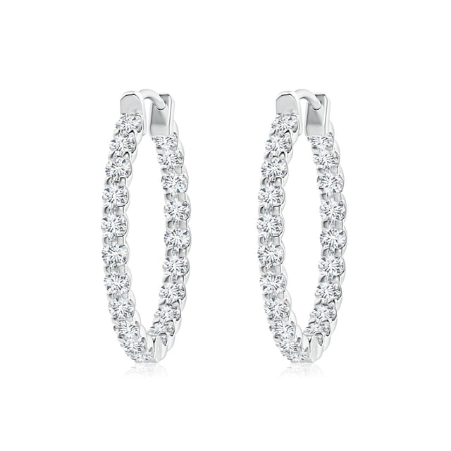 Angara Lab Grown Diamond Earrings - Prong-Set Round Diamond Hoop Earrings in Platinum for Women