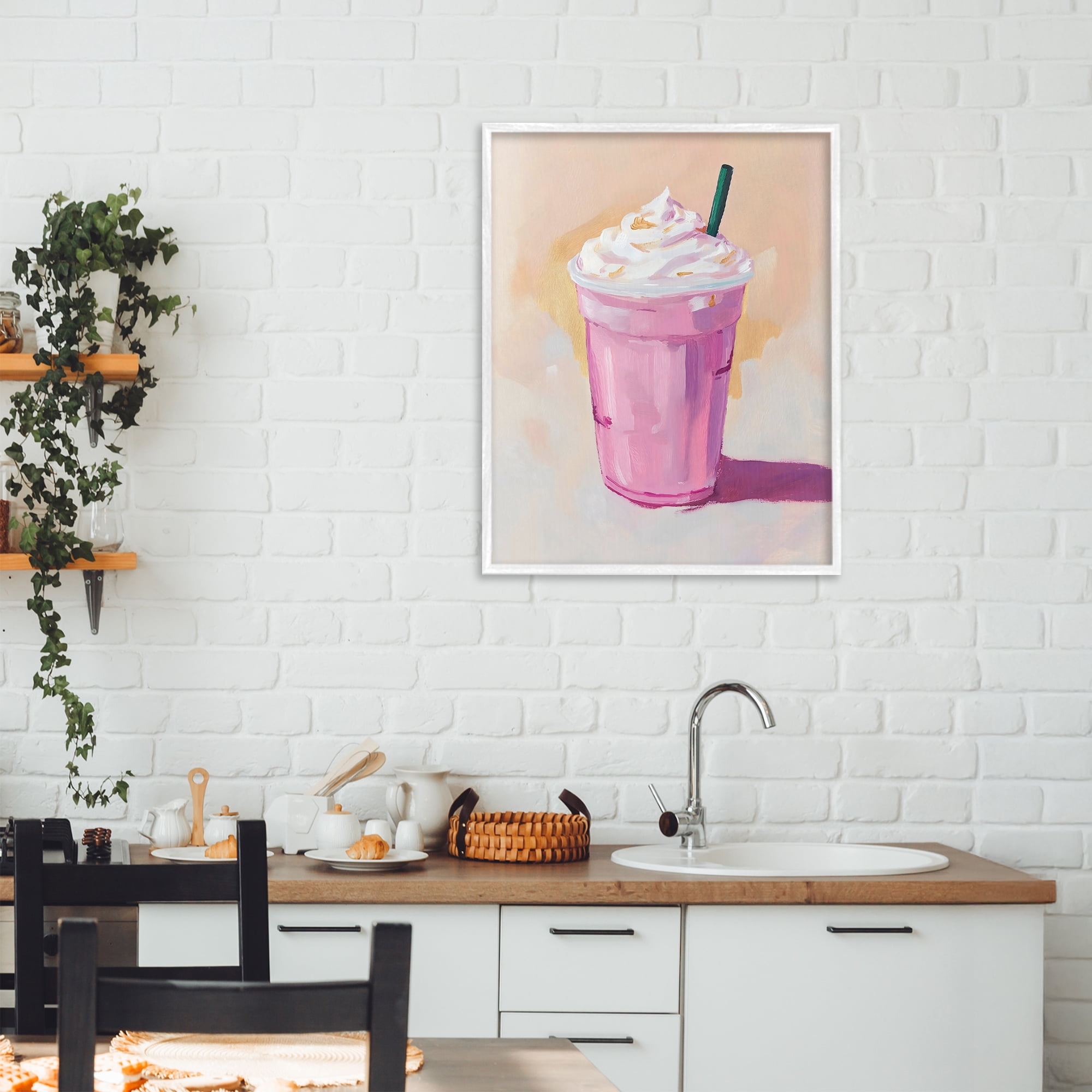 Stupell Industries Pink Strawberry Shake White Framed Giclee Art, design by The Prints Vibe