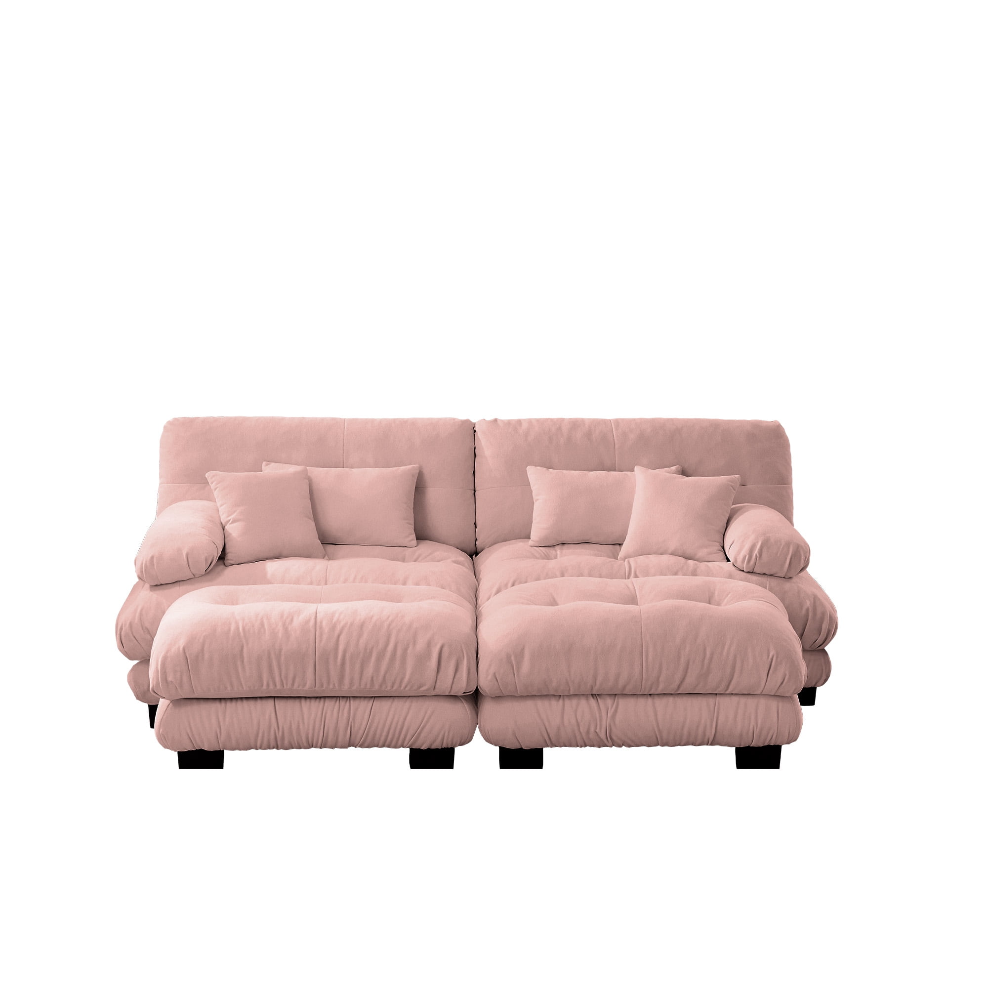 Gewnee Pink Cloud Chenille 2 Seater Sofa Couch with 2 Ottomans and
