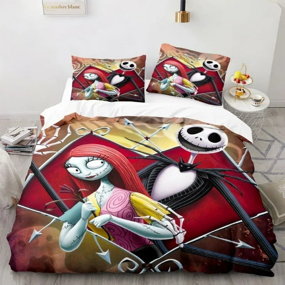 Nightmare Before Christmas Bed Covers Bedding Set, Modern Printed 3-Piece Set Queen Comforter Sets Jack And Sally Bed Linen Bed Sheets