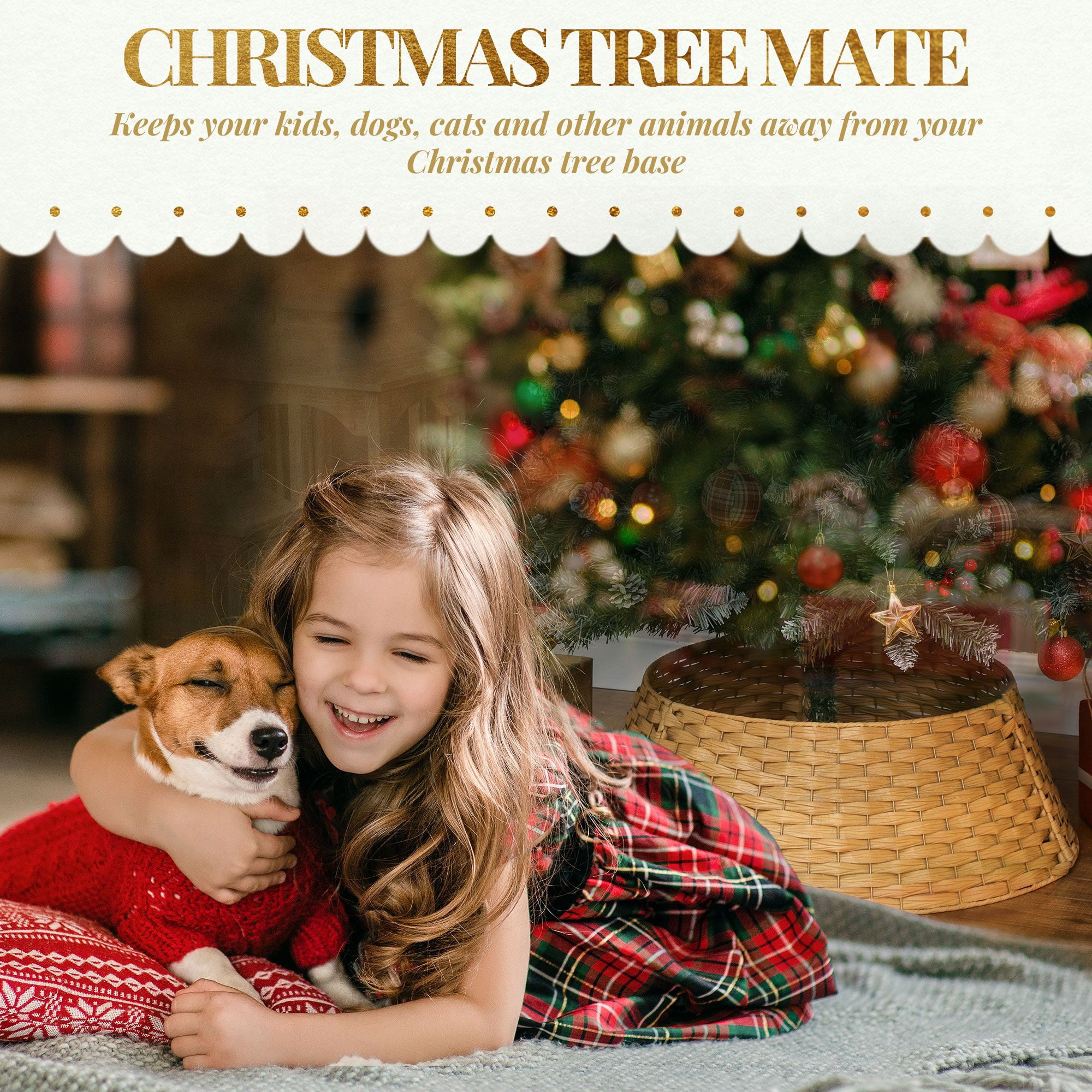 Woven Christmas Tree Collar, Rustic Tree Skirt Alternative with Metal Wire Frame, 26.8 in Diameter, Hides Tree Stand and Keeps Pets Out, Holiday Home Decoration