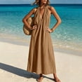 thumbnail image 6 of Yeaiivve Summer Dresses for Women 2026 Boho Halter Maxi Dress Deep V Neck Backless Linen Dress Lightweight Flowy Long Dresses for Travel Cruise Outfits Brown,L, 6 of 8