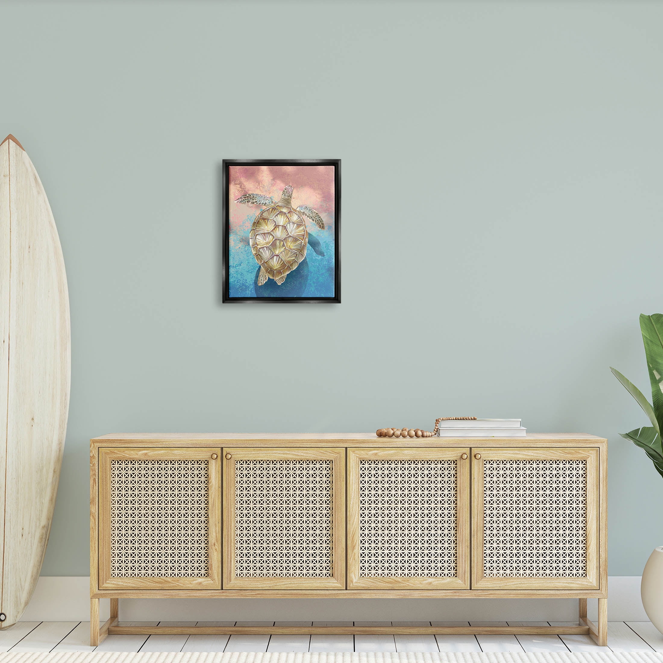Stupell Industries Vivid Sea Turtle Swimming Painting Jet Black Floating Framed Canvas Print Wall Art, Design by Ziwei Li