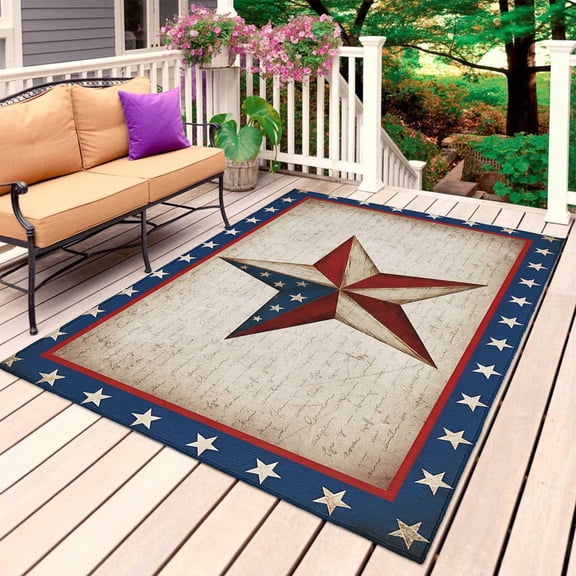 Vintage American Stars Outdoor Rug 3x5 Ft, Non Slip Washable Area Rug, 4th of July Independence Day Patio Rugs Carpet Runner, Large Floor Mat for Indoor/Outdoor Deck Porch Camping