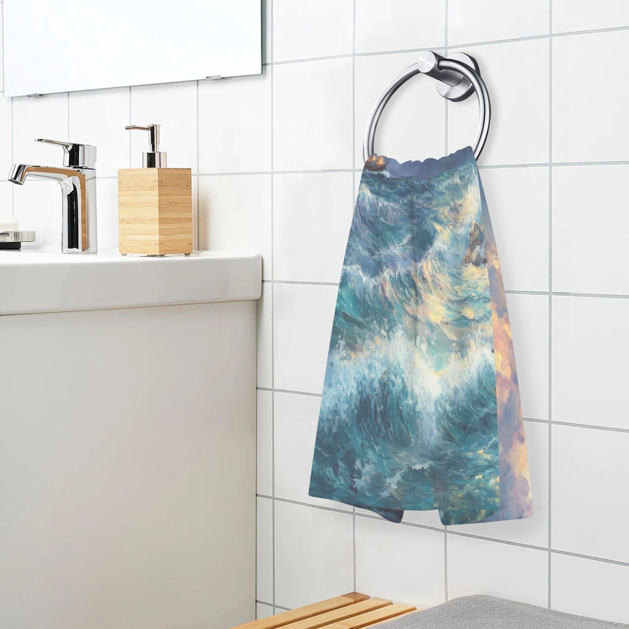 Cotton Towel Two-Piece 16x28 Inch One Sizex2 Face Towel Set Towel Set Cotton Hand Bath Towel Bathroom Beach Lighthouse at Sea