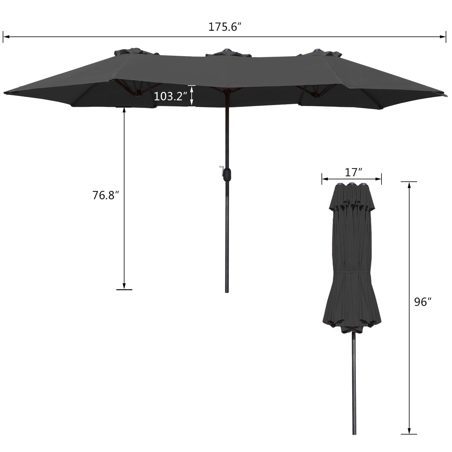 Walnew 15 Ft Green Patio Double Sided Outdoor Twin Table Umbrella Rectangular Large Market Umbrella With Crank For Patio Shade Outside Deck Or Pool Walmart Com Walmart Com