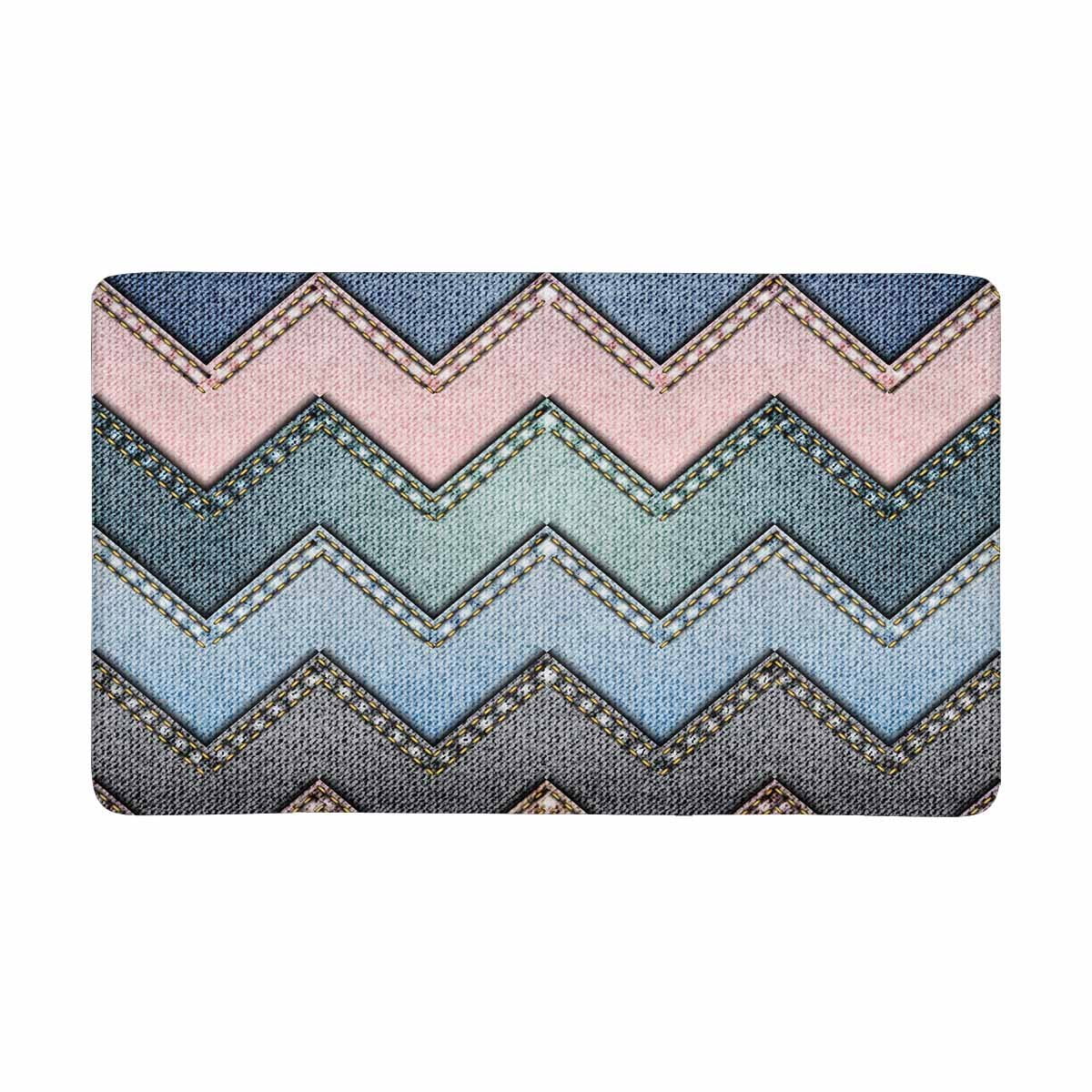 MKHERT Abstract Blue Pink Denim Patchwork in Chevron Style Doormat Rug