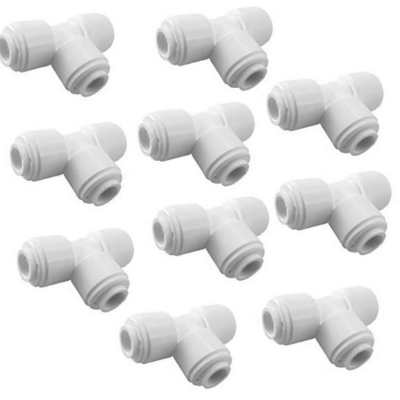 PureSec Plastic Quick Fitting Union Tee Connector for Tubing OD 1/4 inch RO System Refrigerator Ice Maker Coffee Machine (Pack of 10)