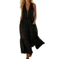 thumbnail image 2 of Levmjia Womens V Neck Maxi Dress With Pockets A Line Flowy Ruffle Hem Sleeveless Casual Long Dress Lightweight Solid Color Summer Sundress Beach Daily Wear, 2 of 7