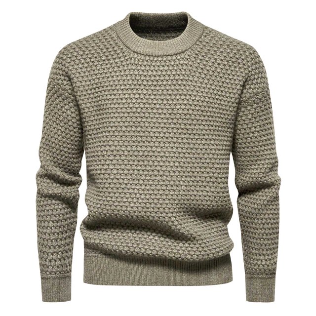 Pisexur Mens Sweater Textured Knitted Crew Neck Long Sleeve Fall Sweaters Leisure Solid Color Pullover Sweaters with Ribbing Edge Soft Comfortable Tight Cuff Knit Sweater S-2XL Brown