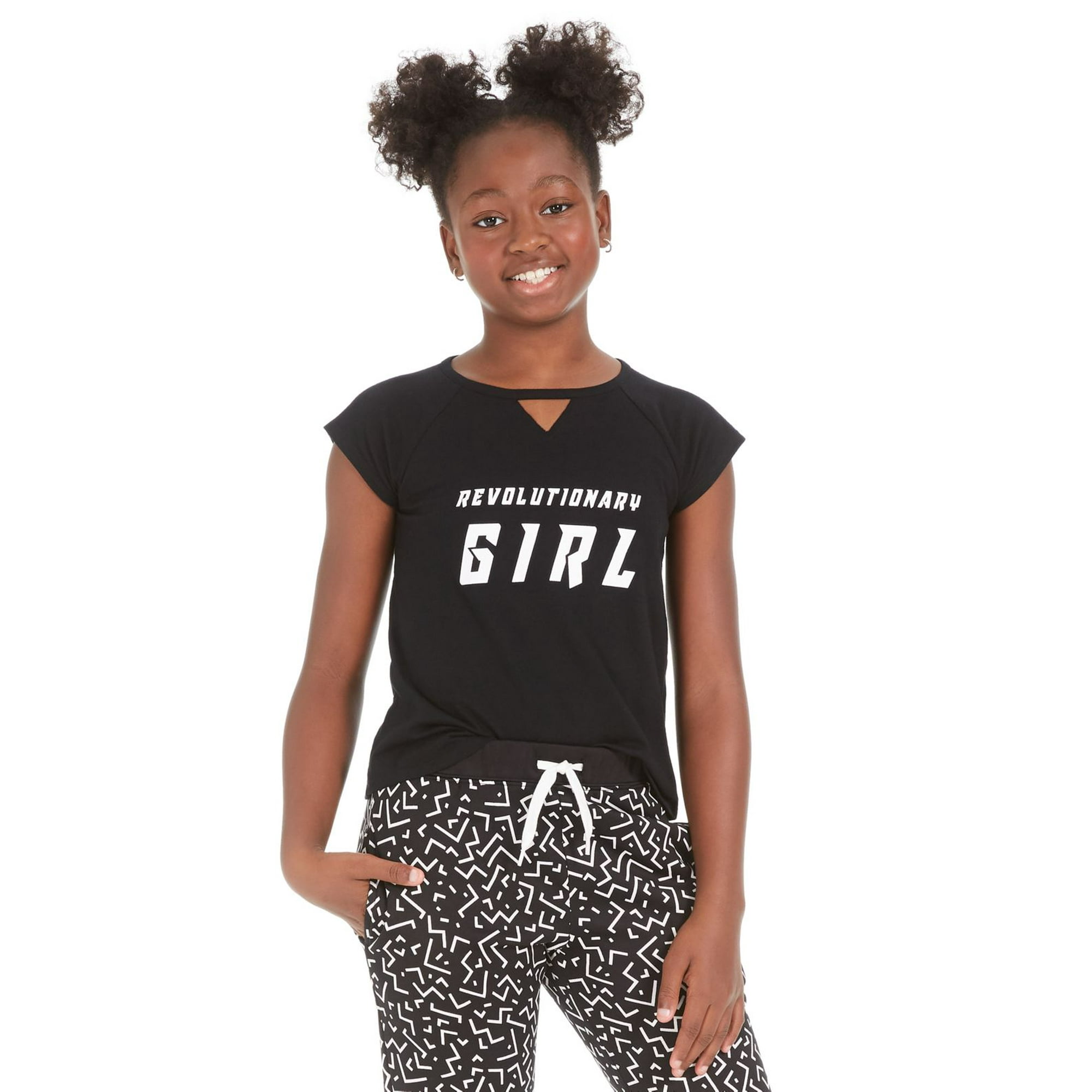 Ideology Big Girls Keyhole Cutout Graphic Print T Shirts Black Large Walmart