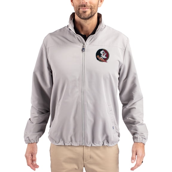 Men's Cutter & Buck Gray Florida State Seminoles Charter Eco Recycled Full-Zip Jacket