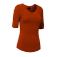 thumbnail image 2 of J. METHOD Girl's Junior Basic Casual 3/4 Elbow Half Length Sleeve Active V-Neck Uniform T-Shirt NEGT23 Rust S, 2 of 5