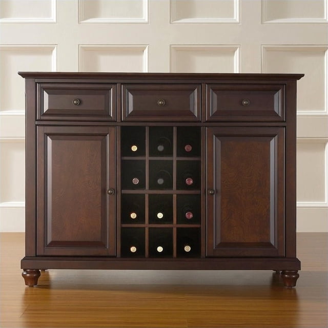 Crosley Cambridge 3 Drawer Wine Rack Buffet in Mahogany