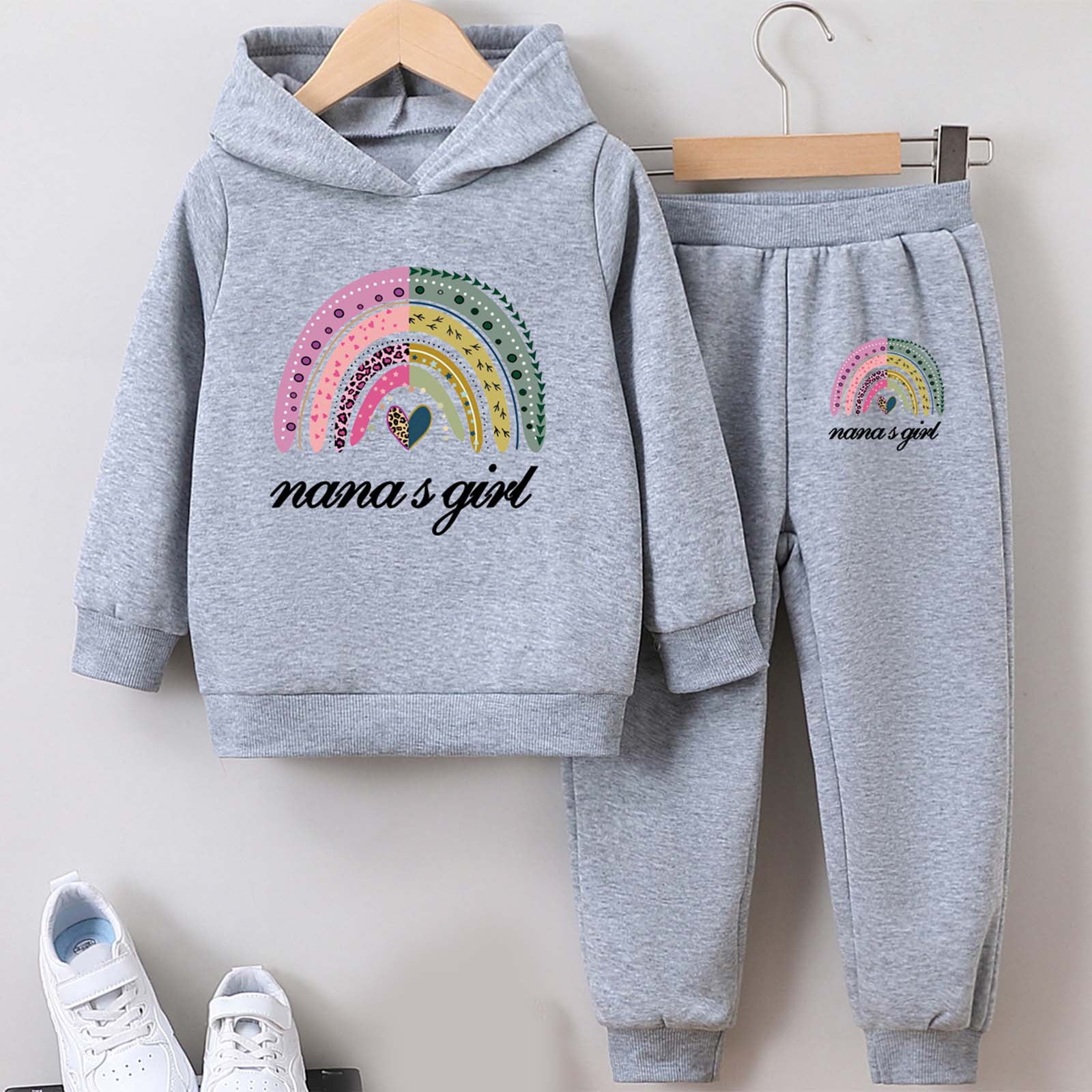 Zshosam Girls Clothes Sets Toddler Baby Girl Winter Long Sleeve Hoodie Sweatshirt Pants Outfit Clothes Sets Size 4T 5T,(Grey 4-5 Years)