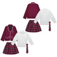 thumbnail image 3 of Aislor Kids Girls British Style School Uniform Anime Costume Long Sleeve Suit Coat with Shirt Tie Mini Skirt Set Size 4-14 Burgundy 4-5, 3 of 7
