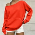thumbnail image 2 of Women's Casual Off Shoulder Sweatshirt Long Sleeve Waffle Knit Loose Pullover Top with Pockets Solid Color Fashion Hoodie Cozy Oversized Sweater, 2 of 5