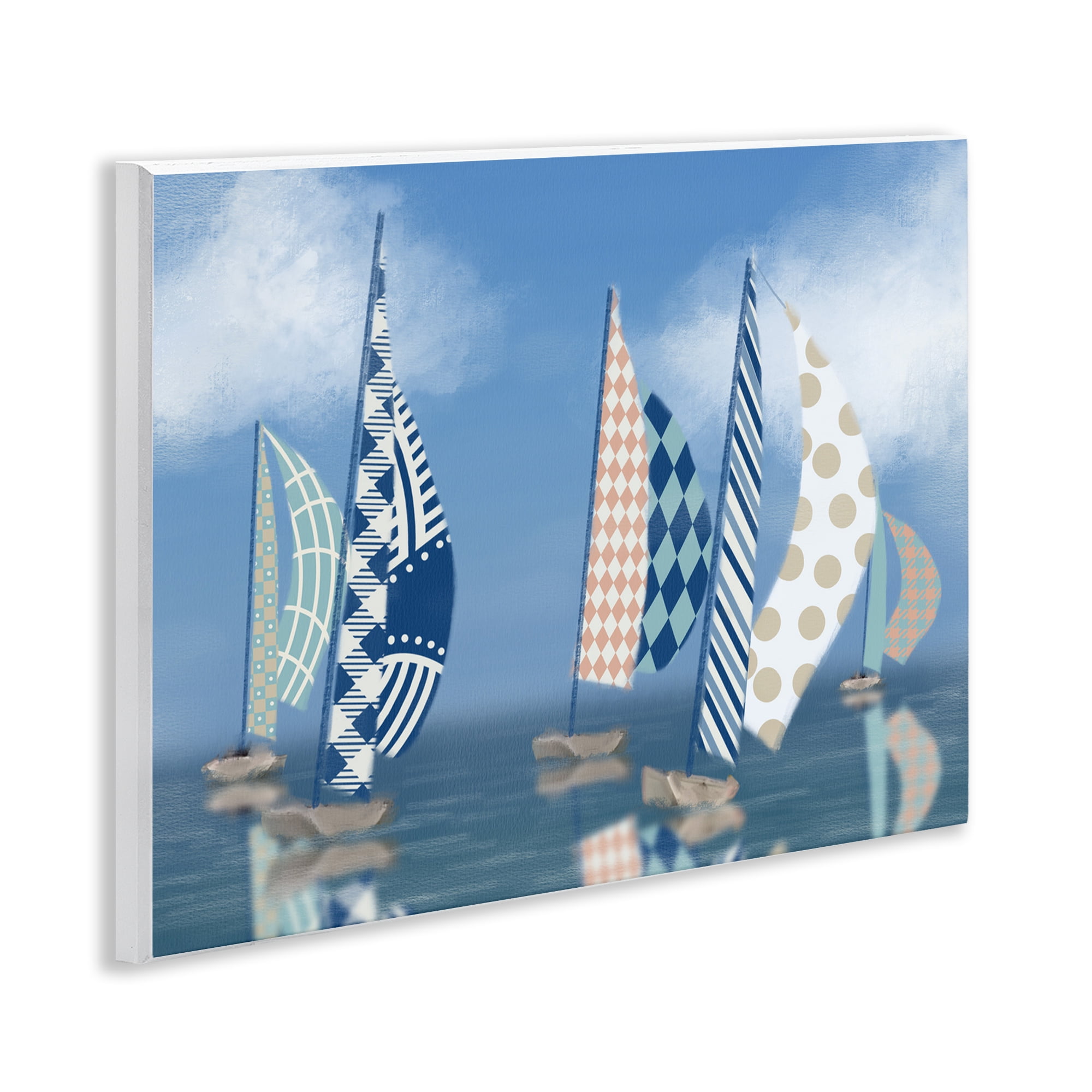 Stupell Industries Patchwork Coastal Sailboats Transportation Painting Unframed Art Print Wall Art, 14 x 11