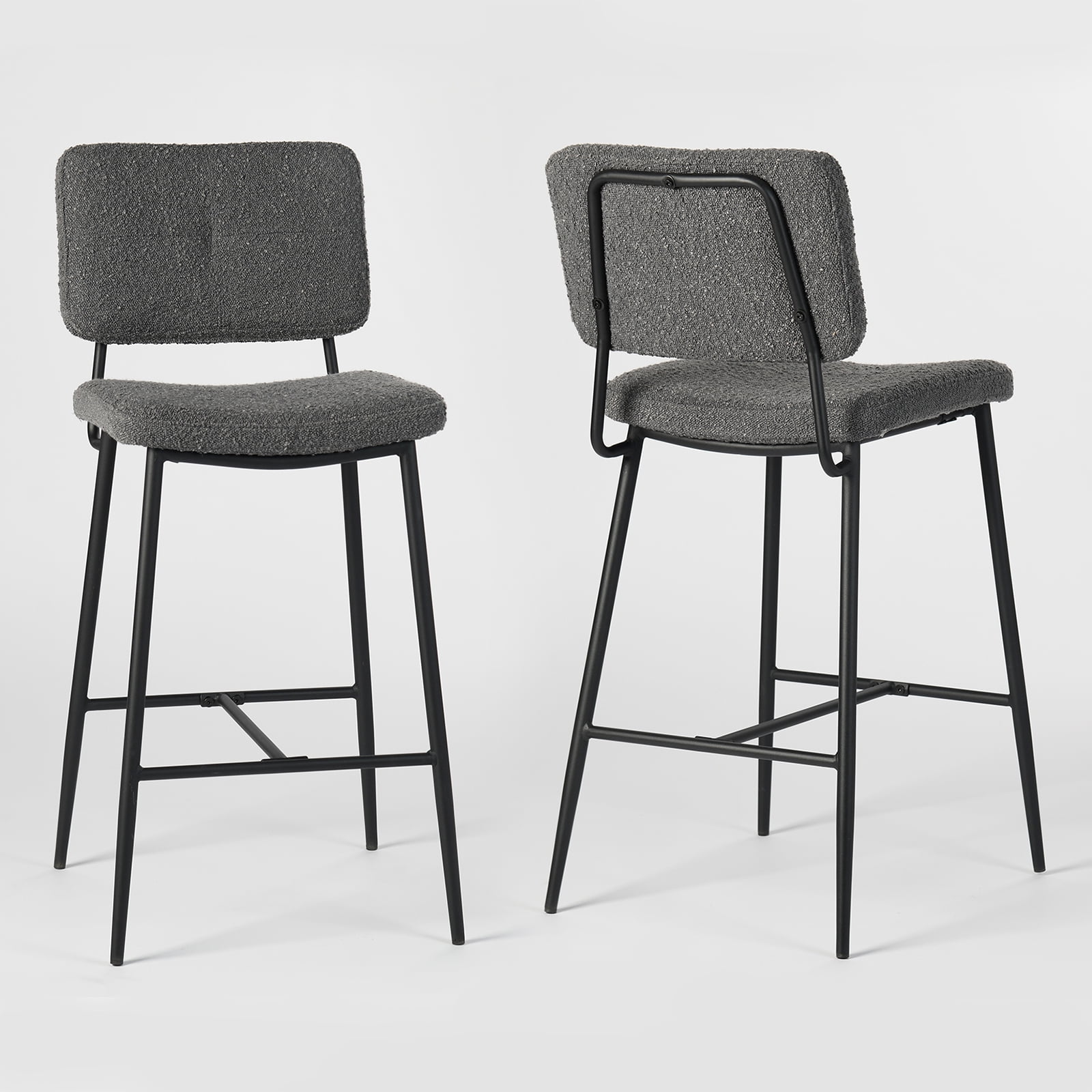 Homy Casa 27 inch Bar Stools Set of 2, Modern Counter Height Bar Stools, with Back and Metal Leg for Kitchen Island Pub Living Room, Grey