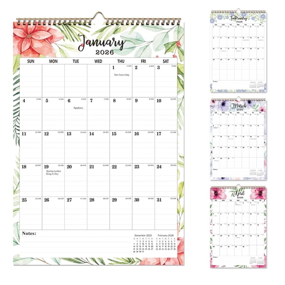 DIYAMG 2026-2027 Calendar, 17 x 12in Large Wall Calendar, Flowers Theme Planning Calendar, Calendar with Memo Space for Anniversaries/Festivals/Events(Jan. 2026 – Jun. 2027)