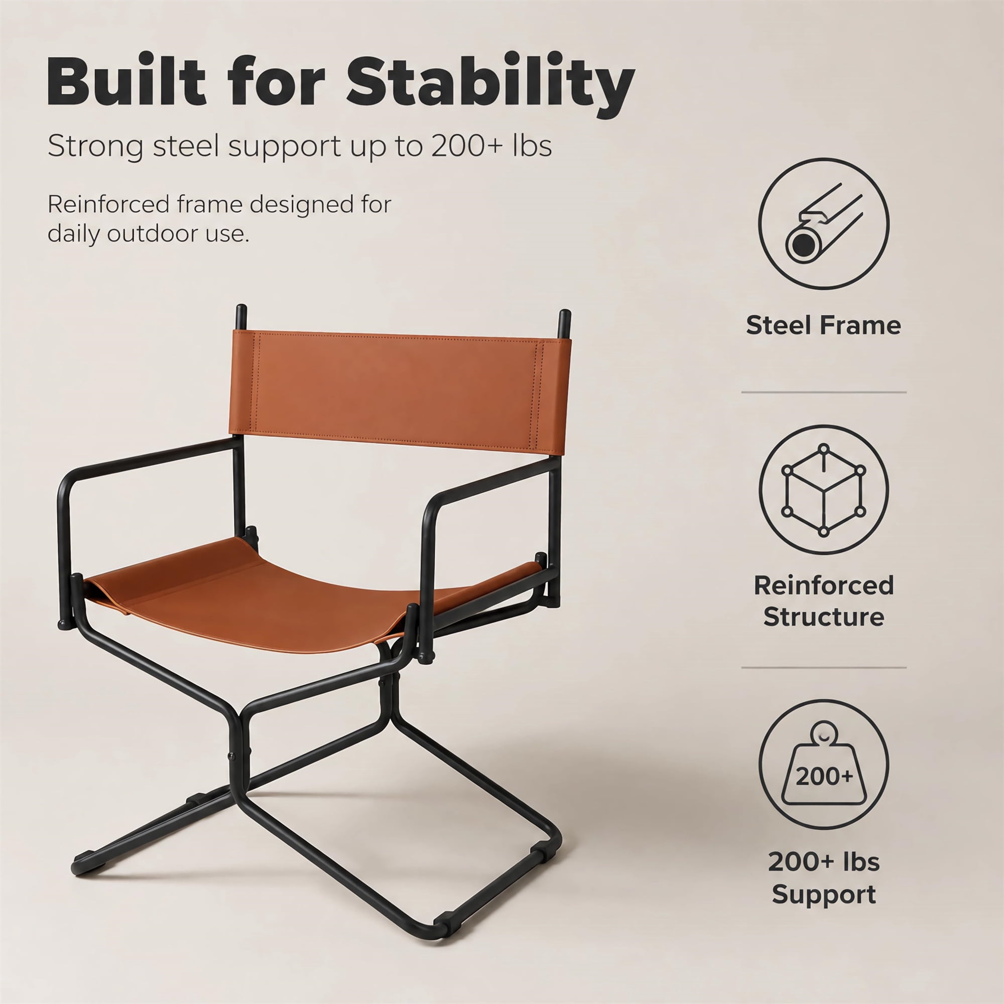 Aukfa Leather Folding Director Chair, Portable Outdoor Chair for Patio Camping, Matte Brown