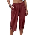 thumbnail image 2 of ZQUUVOU Women's Capris Pants Cropped Leisure Pants Solid Color Sweatpants Yoga Pants Burgundy, 2 of 6