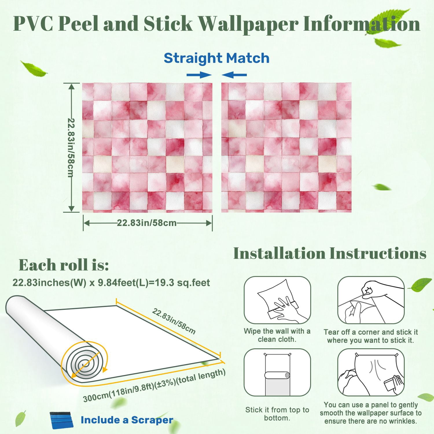 Peel and Stick Wallpaper Watercolor Pink Checkered Soft Brush Strokes 24in x 118in Contact Paper Removable Self Adhesive Wall Mural Wall Decor for Bedroom Kitchen Cabinets