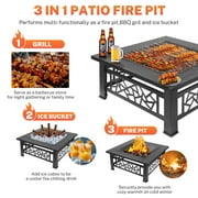 32 Fire Pits for Outside, Updated Segmart Outdoor Firepit with Fireplace Screen, Lid Square Wood Burning Fireplace Heater/Ice Pit for Camping, Outdoor Heating, Bonfire and Picnic, Black