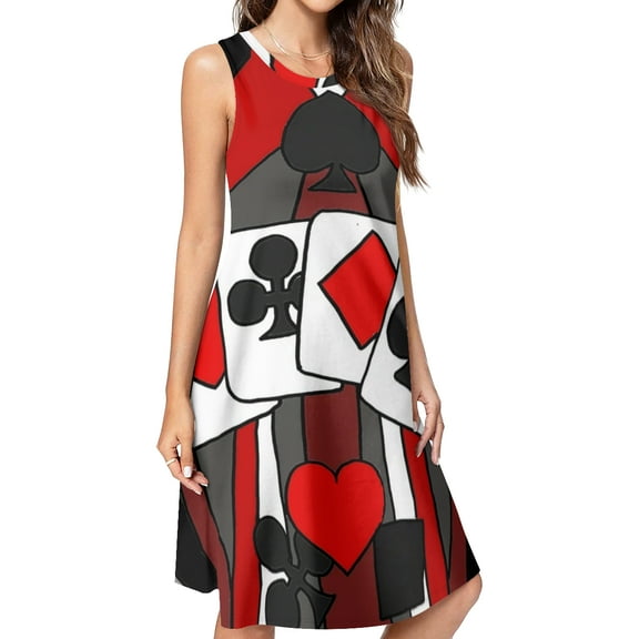 Artistic Fun Playing Cards Abstract Art Spring Summer Dresses for Women Fashion T-shirt Dress Casual Sleeveless Loose Sundress with Pockets