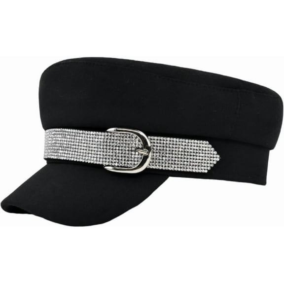 Chauffeur Hat, Classic Sailor Hat with Bling Rhinestone Retro Newsboy Elegant Captain Cotton Flat Cap Student Cap Beret Hats for Women & Men Costume Hats