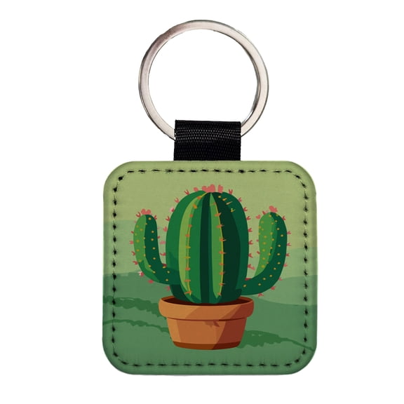 Cactus Green Faux Leather Square Keychain