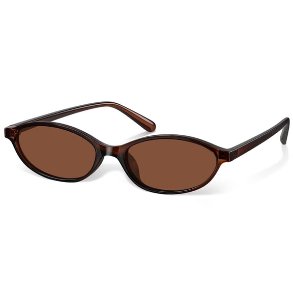 Trendy Oval Cat Eye Sunglasses for Women Men Retro 90s Narrow Frame Sun Glasses UV400 Protection Shades(Brown/Coffee)