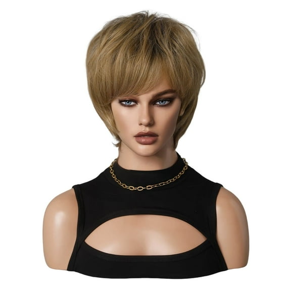 PEAKIN Fashion Golden Brown Wig Women’s 10 Inch Short Bob Style with Textured Layers  Hairpiece Perfect for Daily Wear/Party