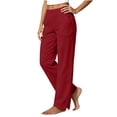 thumbnail image 5 of Linen Pants Women Cotton Linen Pants Comfy Elastic Waist Lounge Pants Lightweight Mid Rise Trousers Trendy Summer Straight Leg Linen Pants, 5 of 6