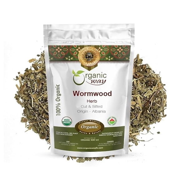 Organic Way Wormwood Herb Cut & Sifted (Artemisia absinthium) Herbal Tea, USDA Organic, Kosher, Vegan, Non-GMO, Gluten Free, 2 oz