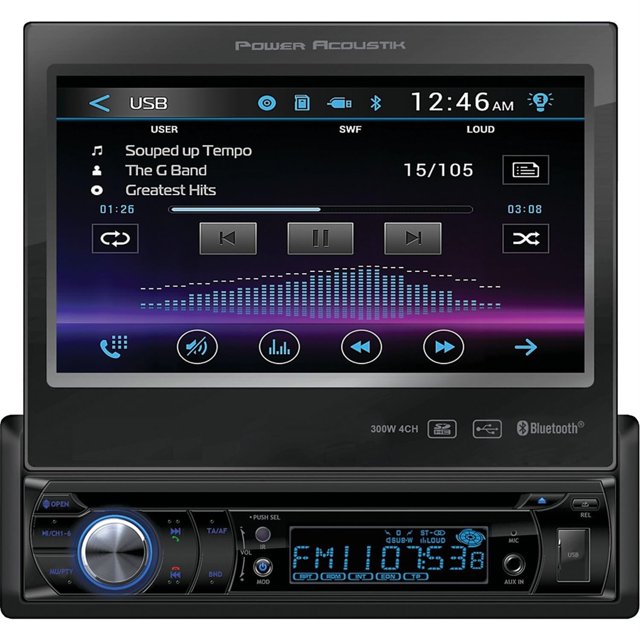 Power Acoustik(R) PD-724B 7 Pouces Récepteur DVD Motorisé à Écran Tactile LCD Simple-Din avec Bluetooth(R)
