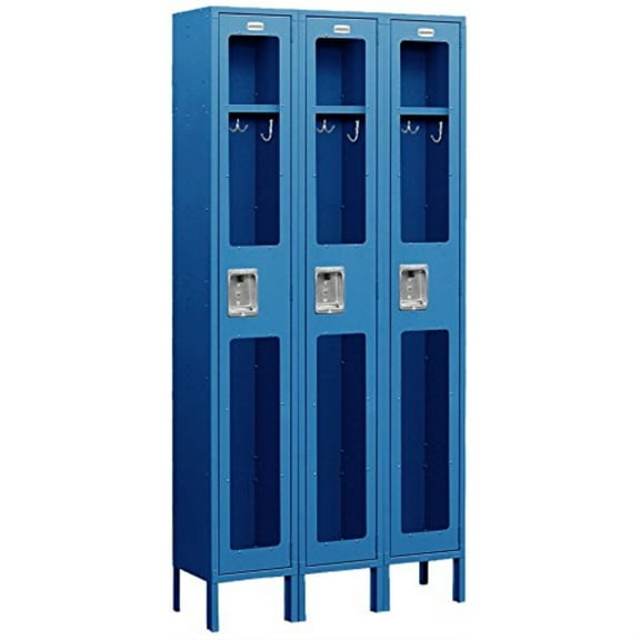 12" Wide Single Tier See-Through Metal Locker - 3 Wide - 6 Feet High - 15 Inches Deep - Blue - Assembled