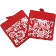 thumbnail image 1 of Pot Holder Set - Red, 100% Cotton Pot Holder with Polyester Fill, Size 8x8 Inch, Heat Resistant for Cooking, Baking, Grilling, Microwave & BBQ. Set of 2 Kitchen Pot Holders with Pockets., 1 of 3