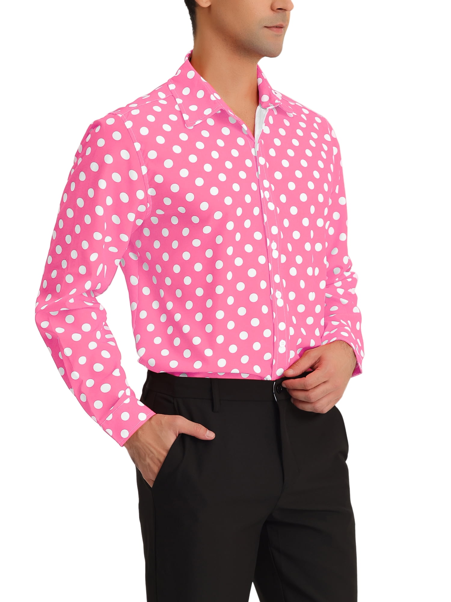 Unique Bargains Men's Polka Dots Print Dress Shirt Long Unique Bargains Men's Polka Dots Print Dress Shirt Long