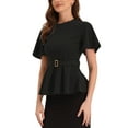 thumbnail image 4 of MODA NOVA Peplum Blouse for Junior's Round Neck Bell Sleeve Belted Waist Blouse, 4 of 4