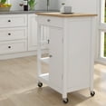 thumbnail image 5 of Small Kitchen Island on Wheel with Storage and Rubberwood Countertop, Rolling Kitchen Island Cart with Drawer, Storage Cabinet and 3 Open Shelves, Rolling Trolley Cart with Towel Rack for Kitchen, 5 of 9