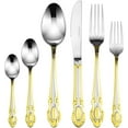 thumbnail image 3 of Italian Collection 'Monarch' 75-Piece Premium Surgical Stainless Steel Silverware Flatware Set 18/10, Service for 12, 24K Gold-Plated Hostess Serving Set in a Wooden Case, 3 of 4