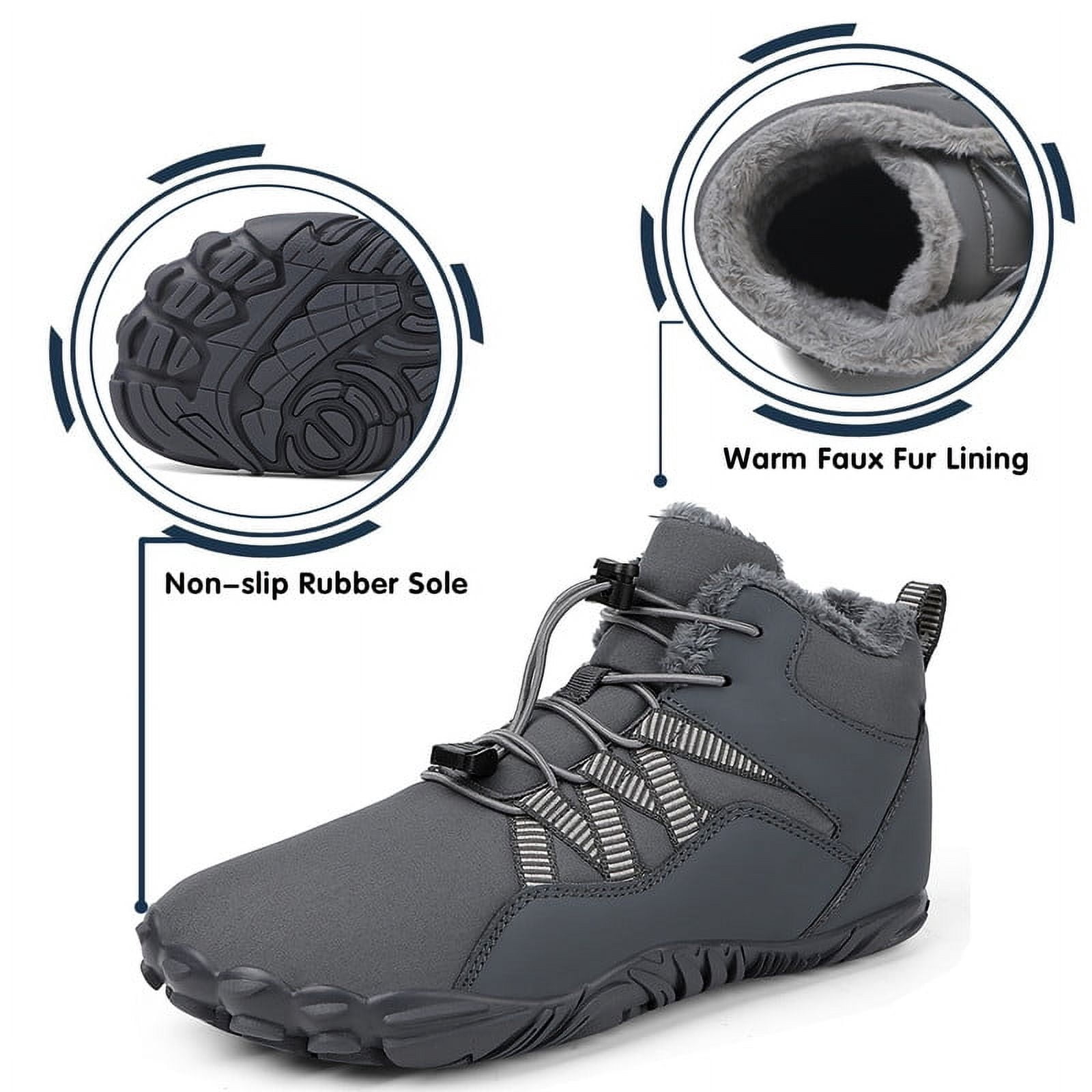 Stepedia Barefoot Winter Hiking Boots Men Women Wide Toe Box Waterproof Snow Boots for Outdoor Walking, Dark Gray 7 Women/6 Men