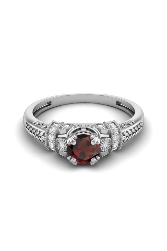 5 mm Round Shape Natural Garnet 925 Sterling Silver Blossom Design Women Wedding Ring